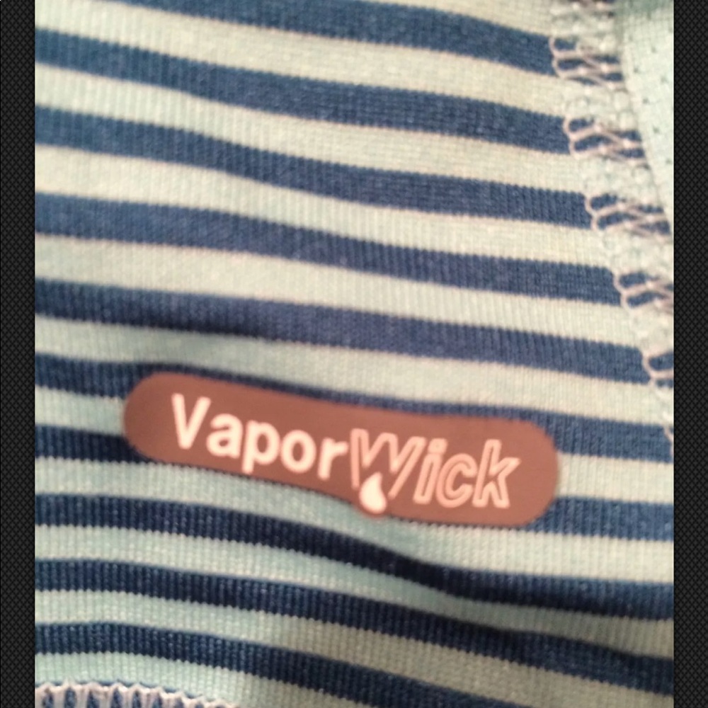 THE NORTH FACE Tee Vapor Wick Shirt Turquoise Scoop Knit Striped Top Stretchy - Picture 7 of 8
